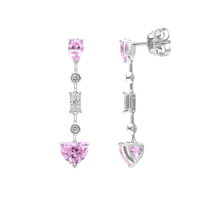 To Have and To Hold: Rhodium Plated 925 Sterling Silver Heart Earrings with Pink Cubic Zirconia