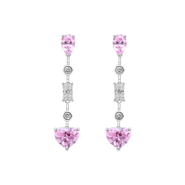 To Have and To Hold: Rhodium Plated 925 Sterling Silver Heart Earrings with Pink Cubic Zirconia