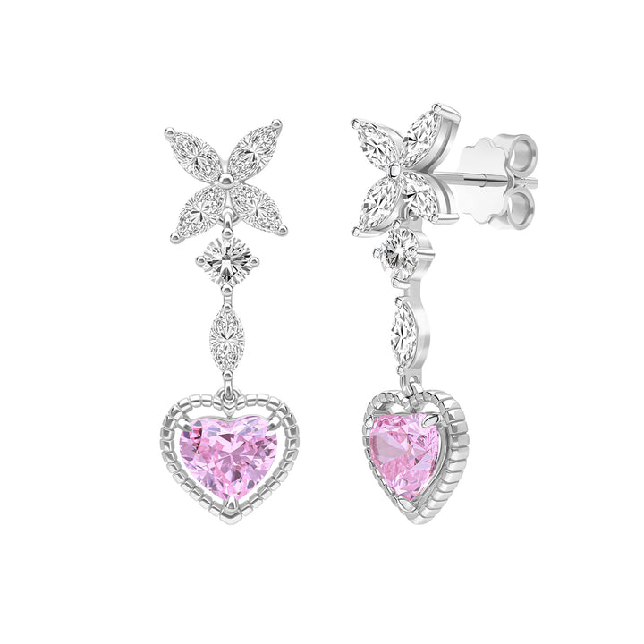 To Have and To Hold: Rhodium Plated 925 Sterling Silver Heart Earrings with Pink Cubic Zirconia
