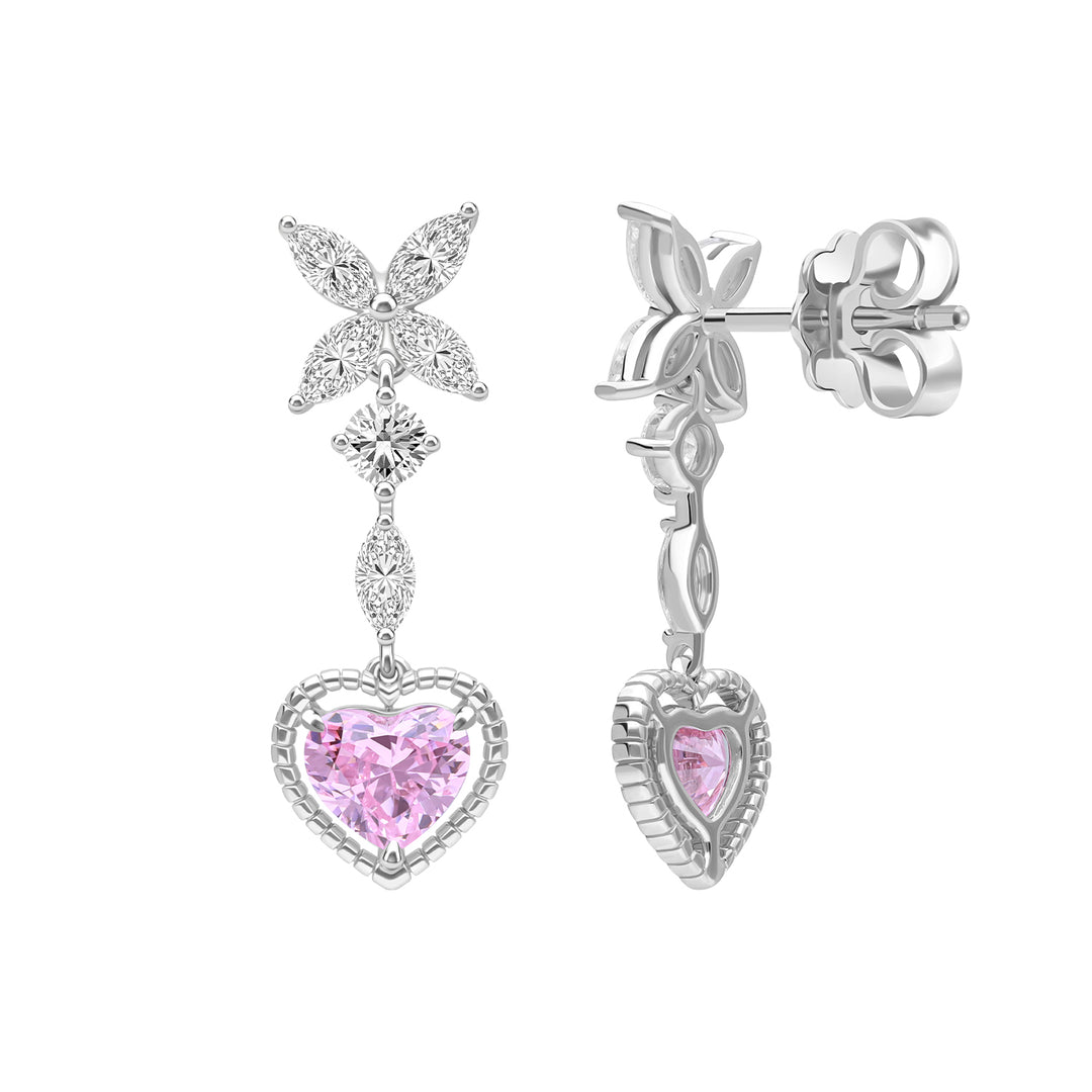 To Have and To Hold: Rhodium Plated 925 Sterling Silver Heart Earrings with Pink Cubic Zirconia