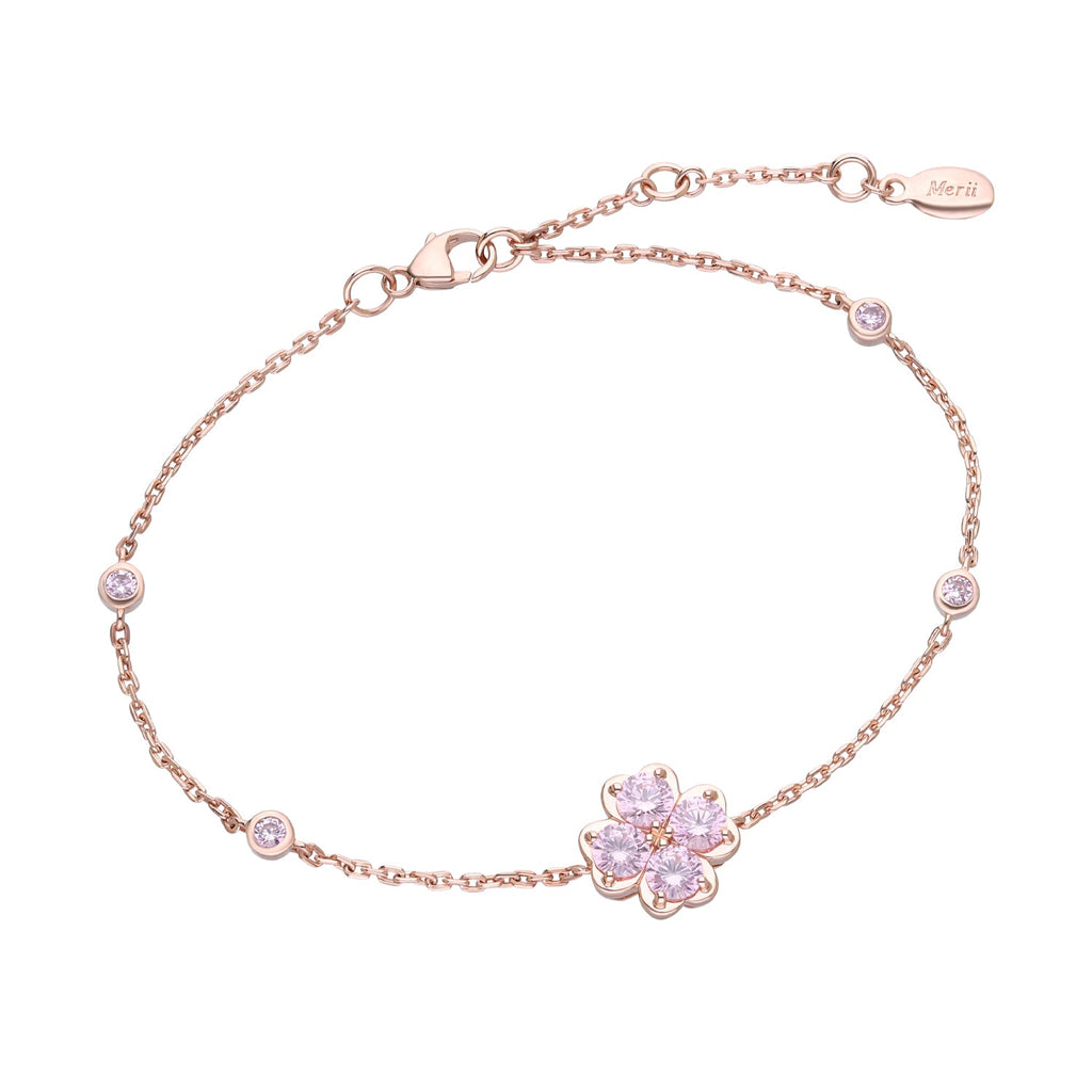 Lucky Clover Silver Rose Gold Plated Pink CZ Clover Bracelet – MeriiTH
