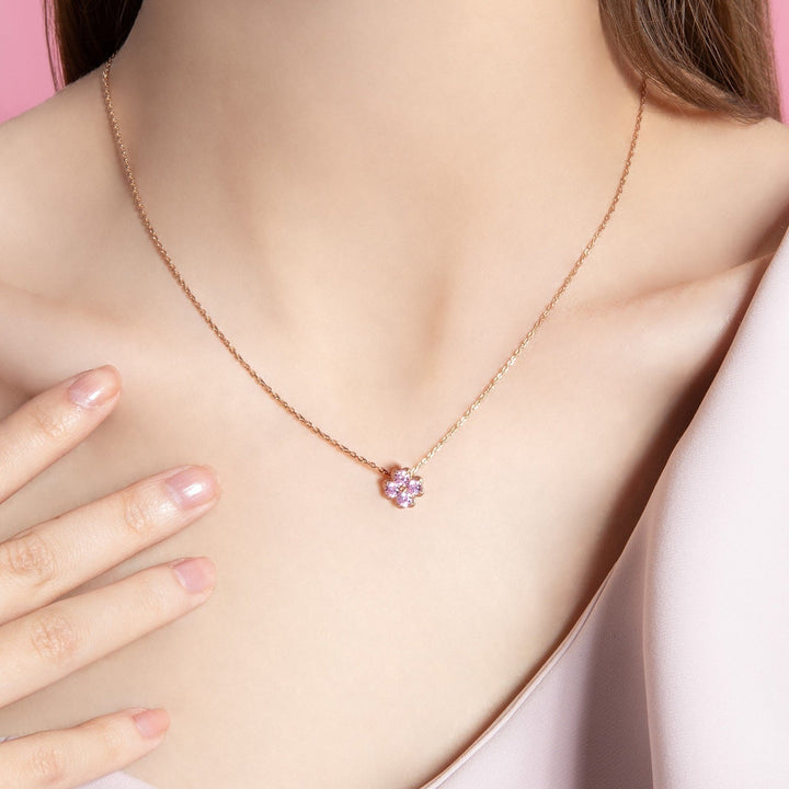 225N0201-01-Lucky-Clover-Silver-Rose-Gold-Plated-Pink-CZ-Clover-Chain-Necklace