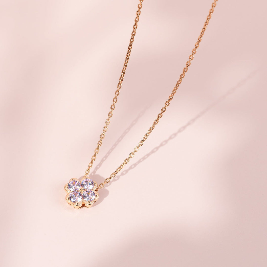 225N0201-01-Lucky-Clover-Silver-Rose-Gold-Plated-Pink-CZ-Clover-Chain-Necklace