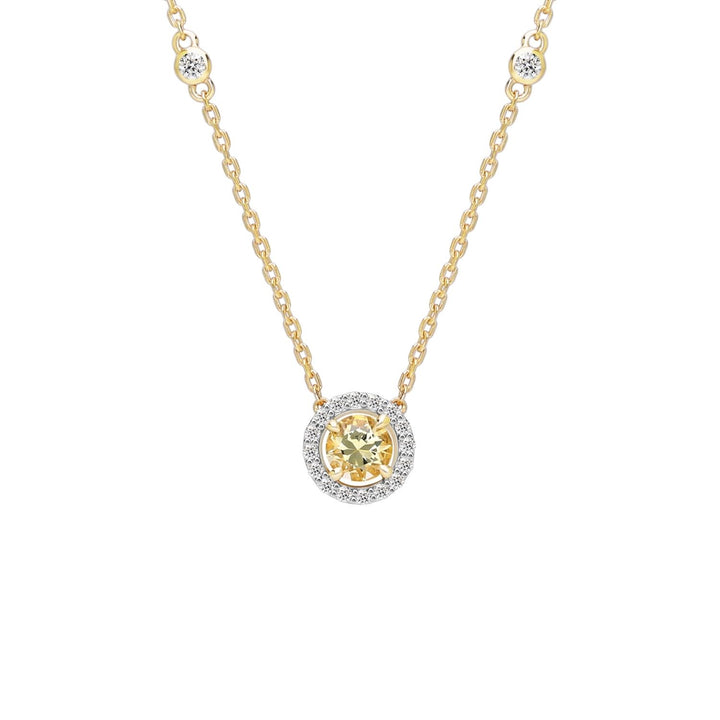 Decorum: สร้อยคอพร้อมจี้เงินชุบทองประดับ Citrine Nanocrystal ทรง Round Cut และ CZ