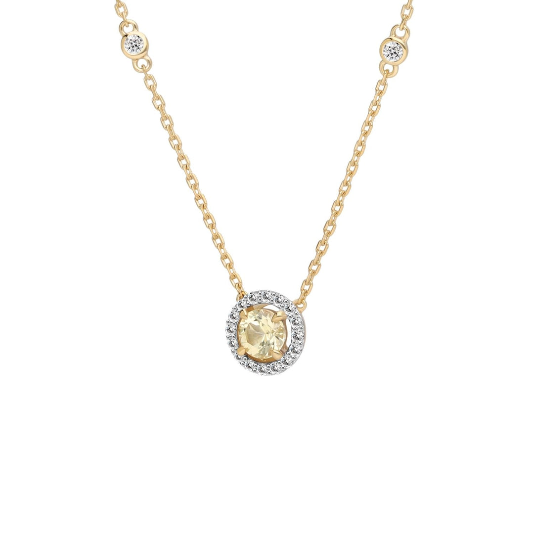 Decorum: สร้อยคอพร้อมจี้เงินชุบทองประดับ Citrine Nanocrystal ทรง Round Cut และ CZ