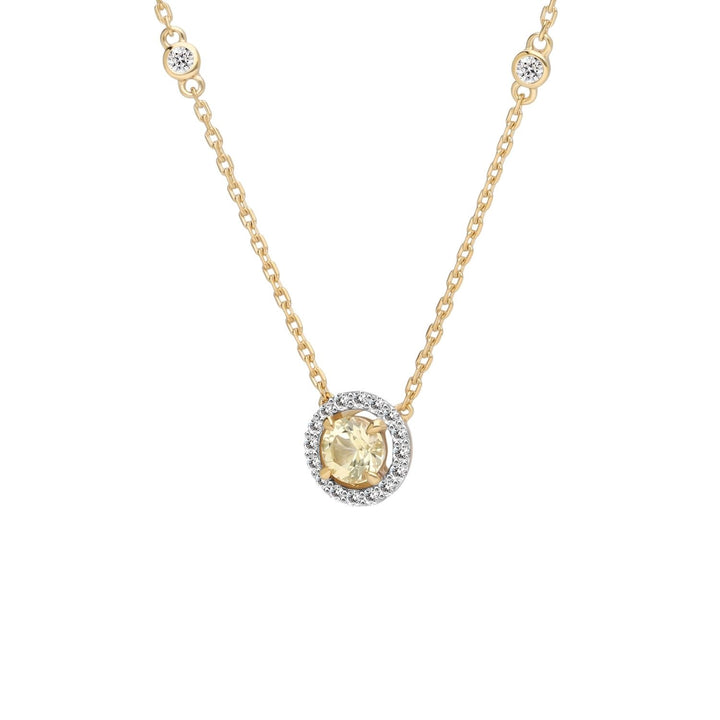 Decorum: สร้อยคอพร้อมจี้เงินชุบทองประดับ Citrine Nanocrystal ทรง Round Cut และ CZ