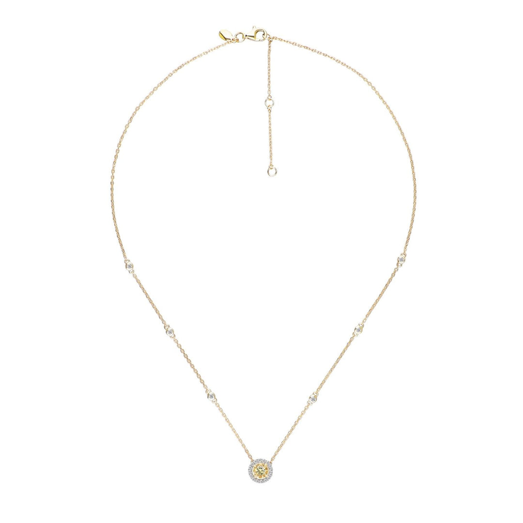 Decorum: สร้อยคอพร้อมจี้เงินชุบทองประดับ Citrine Nanocrystal ทรง Round Cut และ CZ