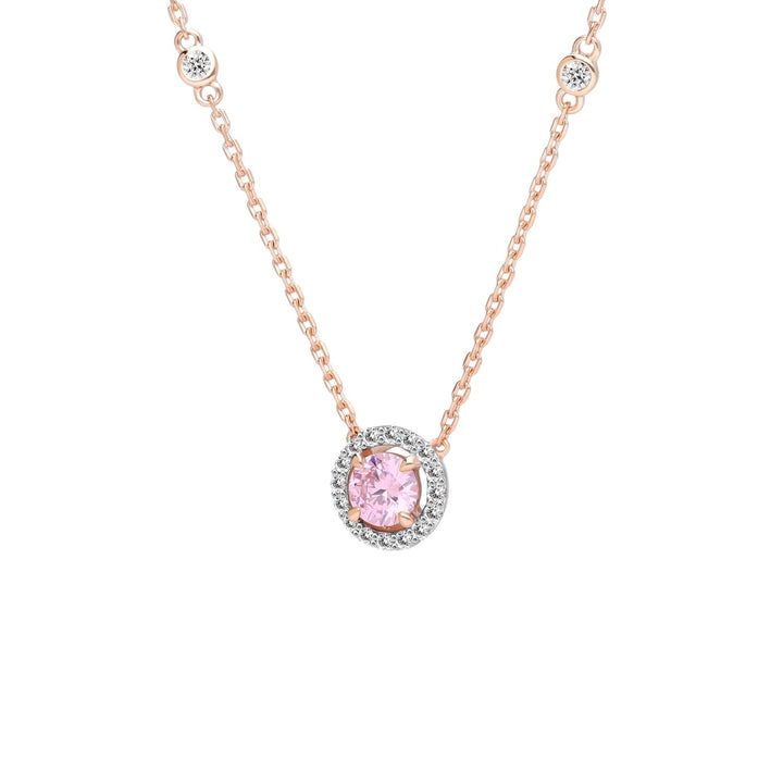 Decorum: สร้อยคอพร้อมจี้เงินชุบโรสโกลด์ประดับ CZ สีชมพู ทรง Round Cut และ CZ