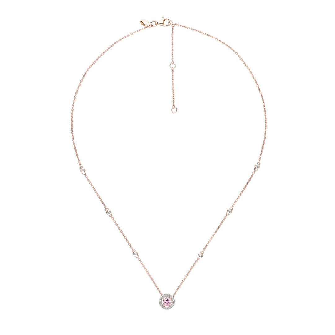 Decorum: สร้อยคอพร้อมจี้เงินชุบโรสโกลด์ประดับ CZ สีชมพู ทรง Round Cut และ CZ