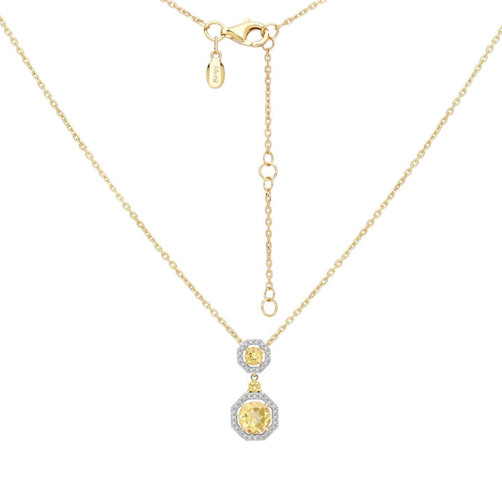 Decorum: Sterling Silver 23K Gold Plated Citrine Nanocrystal Round Cut and CZ Pendant Necklace