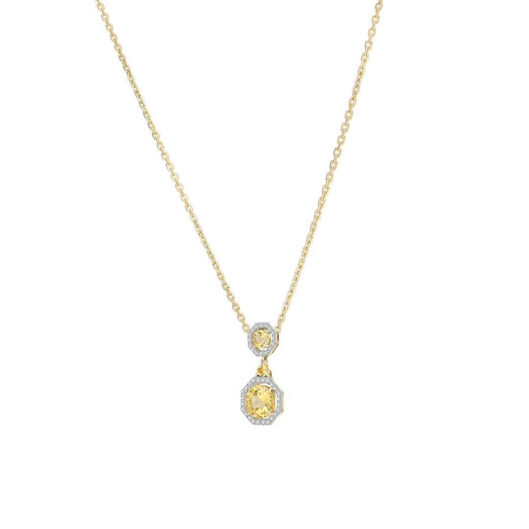 Decorum: Sterling Silver 23K Gold Plated Citrine Nanocrystal Round Cut and CZ Pendant Necklace