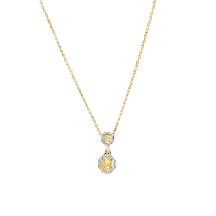 Decorum: Sterling Silver 23K Gold Plated Citrine Nanocrystal Round Cut and CZ Pendant Necklace