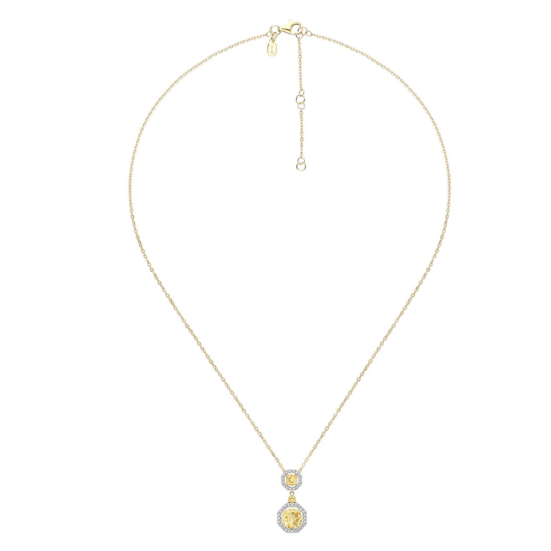 Decorum: Sterling Silver 23K Gold Plated Citrine Nanocrystal Round Cut and CZ Pendant Necklace
