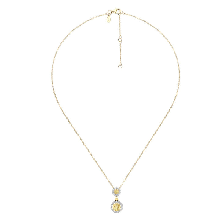 Decorum: Sterling Silver 23K Gold Plated Citrine Nanocrystal Round Cut and CZ Pendant Necklace