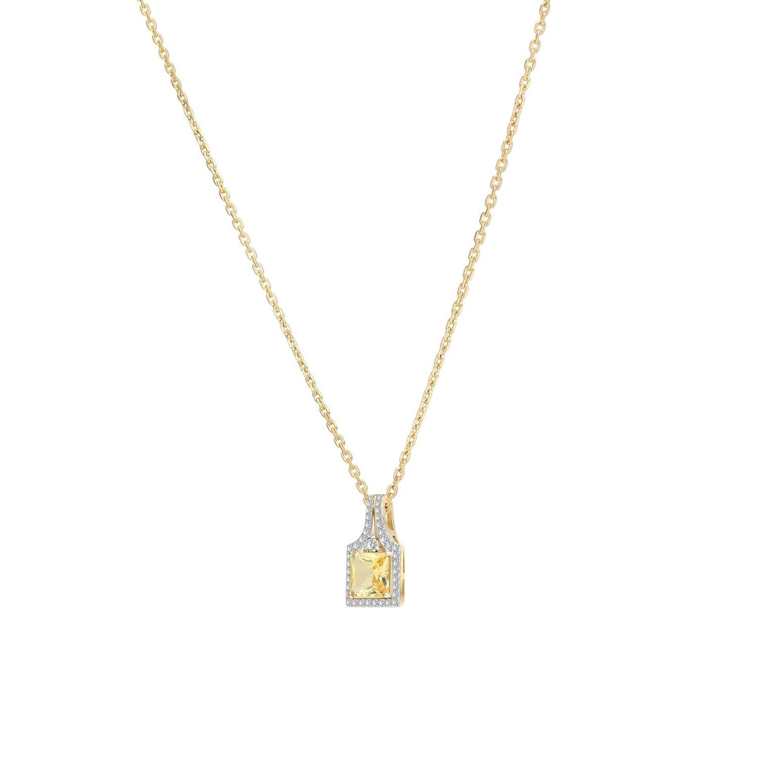 Decorum: Sterling Silver 23K Gold Plated Citrine Nanocrystal Princess Cut Halo Pendant Necklace