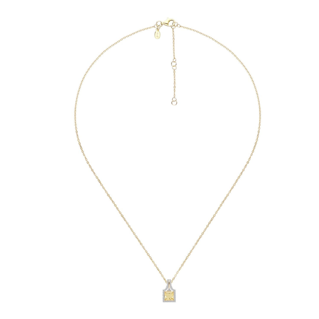 Decorum: Sterling Silver 23K Gold Plated Citrine Nanocrystal Princess Cut Halo Pendant Necklace