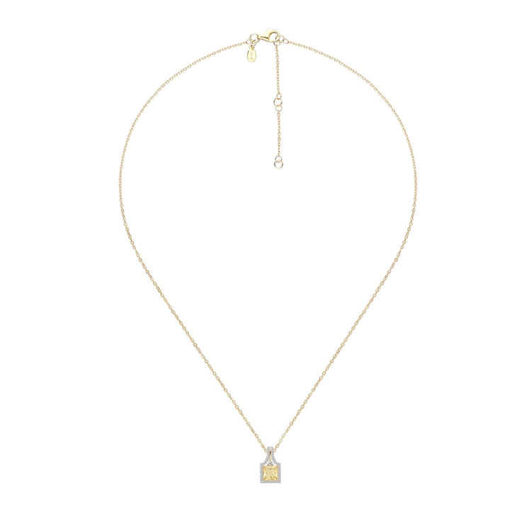 Decorum: Sterling Silver 23K Gold Plated Citrine Nanocrystal Princess Cut Halo Pendant Necklace