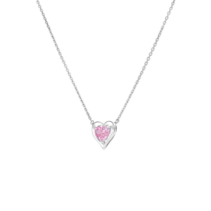To Have and To Hold: Rhodium Plated 925 Sterling Silver Heart Necklace with Pink Cubic Zirconia