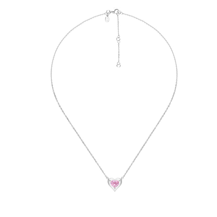 To Have and To Hold: Rhodium Plated 925 Sterling Silver Heart Necklace with Pink Cubic Zirconia