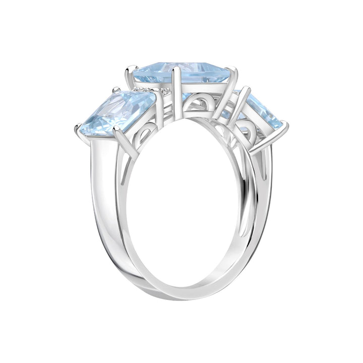 Decorum: Silver Rhodium Plated Synthetic Aquamarine Princess Cut Ring