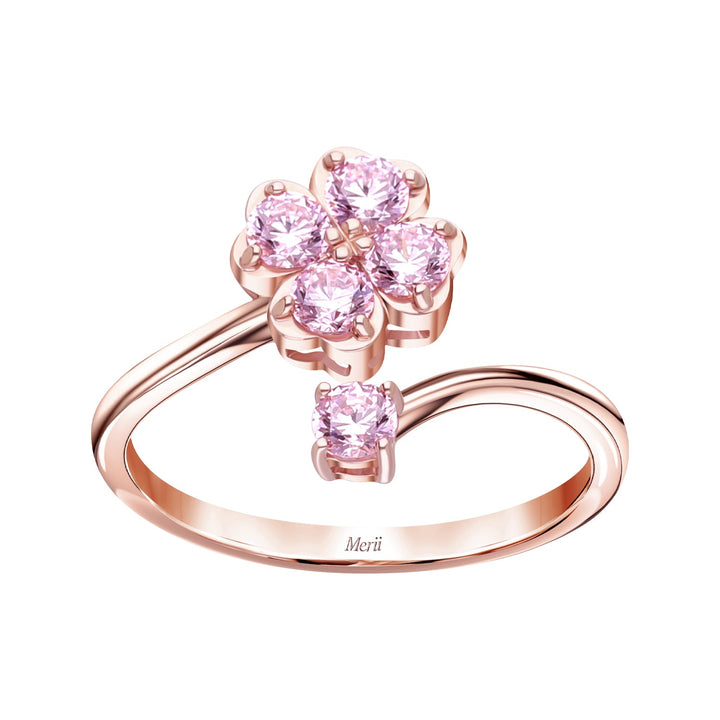 225R0175-01-Lucky-Clover-Silver-Rose-Gold-Plated-Pink-CZ-Clover-Ring