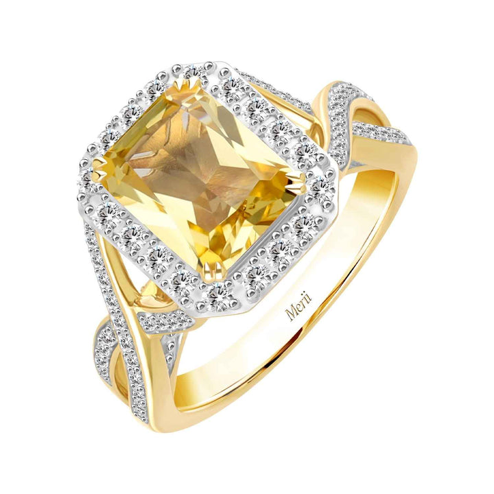 Decorum: Sterling Silver 23K Gold Plated Citrine Nanocrystal Cushion and CZ Ring