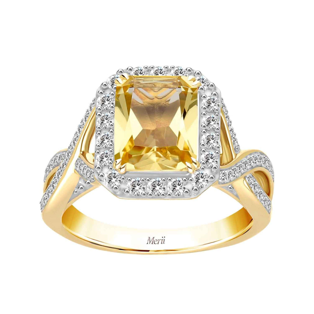 Decorum: Sterling Silver 23K Gold Plated Citrine Nanocrystal Cushion and CZ Ring