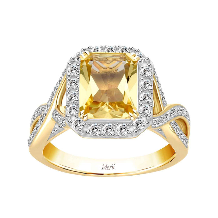 Decorum: Sterling Silver 23K Gold Plated Citrine Nanocrystal Cushion and CZ Ring
