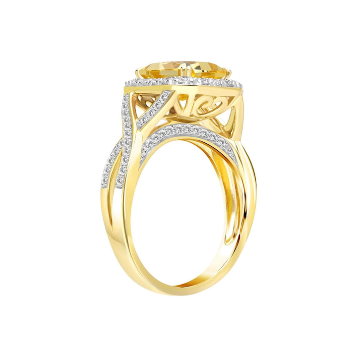 Decorum: Sterling Silver 23K Gold Plated Citrine Nanocrystal Cushion and CZ Ring