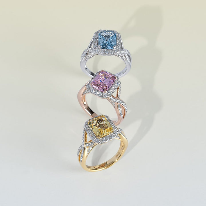Decorum: Sterling Silver 23K Gold Plated Citrine Nanocrystal Cushion and CZ Ring
