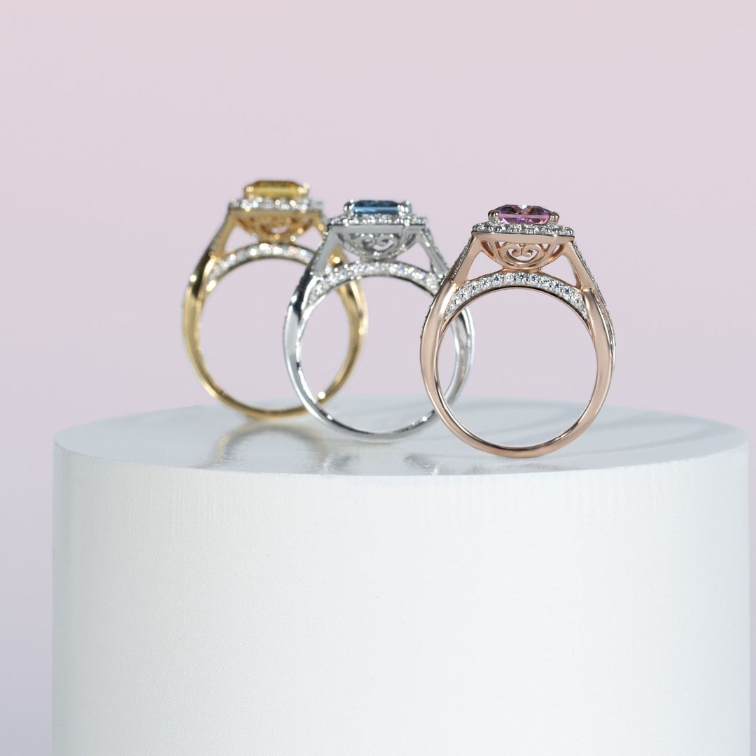 Decorum: Sterling Silver 23K Gold Plated Citrine Nanocrystal Cushion and CZ Ring