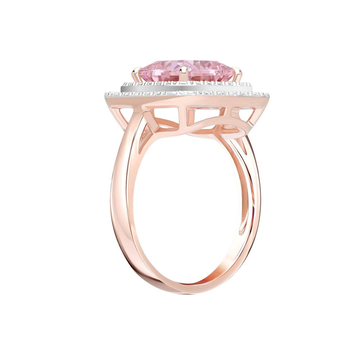 Decorum: Sterling Silver Rose Gold Plated Pink CZ Square Cut and Double CZ Halo Ring