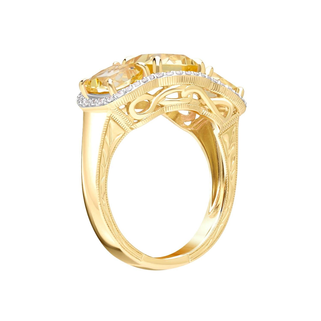 Decorum: Sterling Silver 23K Gold Plated Triple Citrine Nanocrystal Cushion and CZ Ring