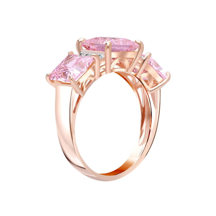 Decorum: Sterling Silver Rose Gold Plated Triple Pink CZ Princess Cut Ring