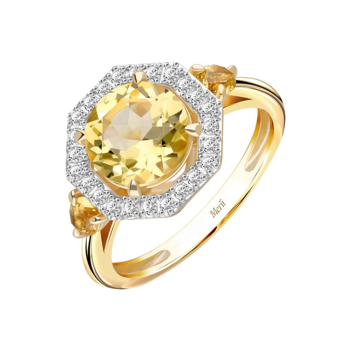 Decorum: แหวนเงินชุบทองประดับ Citrine Nanocrystal ล้อมเพชร CZ