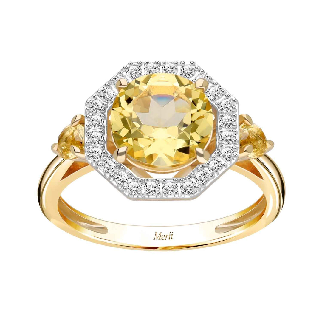 Decorum: แหวนเงินชุบทองประดับ Citrine Nanocrystal ล้อมเพชร CZ