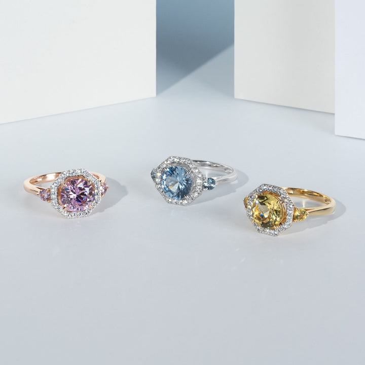 Decorum: แหวนเงินชุบทองประดับ Citrine Nanocrystal ล้อมเพชร CZ