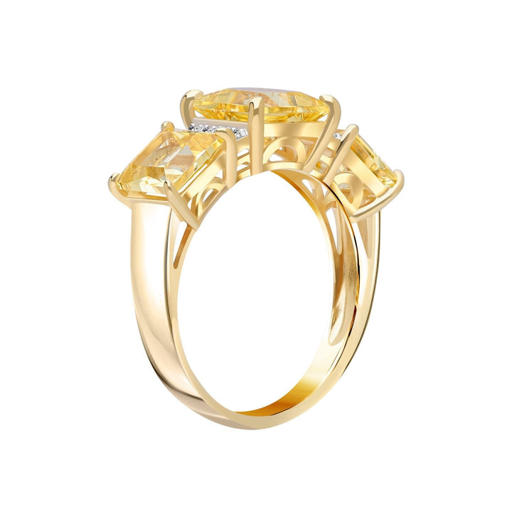 Decorum: แหวนเงินชุบทองประดับ Citrine Nanocrystal ทรง Princess Cut 3 เม็ด