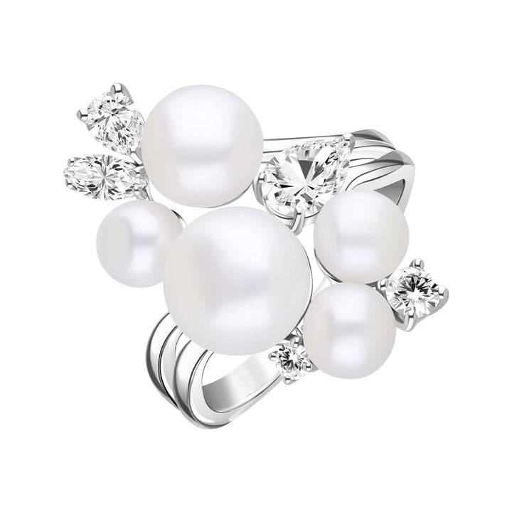 Classic Pearl: Sterling Silver Rhodium Plated Cluster Princessl & CZ Ring