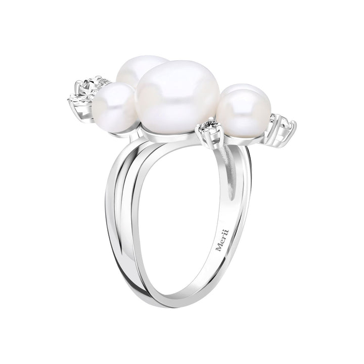 Classic Pearl: Sterling Silver Rhodium Plated Cluster Princessl & CZ Ring