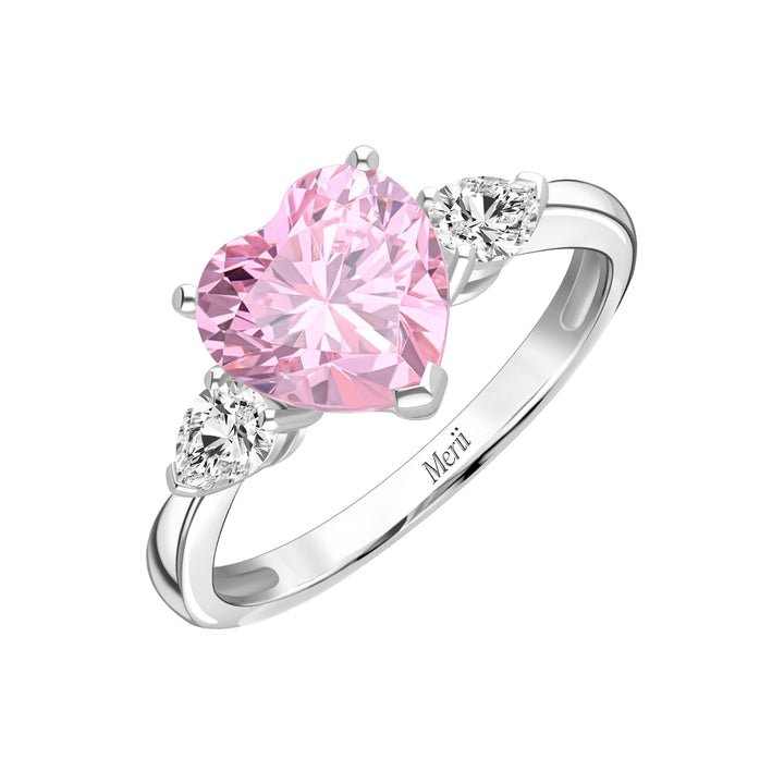 To Have and To Hold: Rhodium plated 925 Sterling Silver Heart Ring with Pink Cubic Zirconia