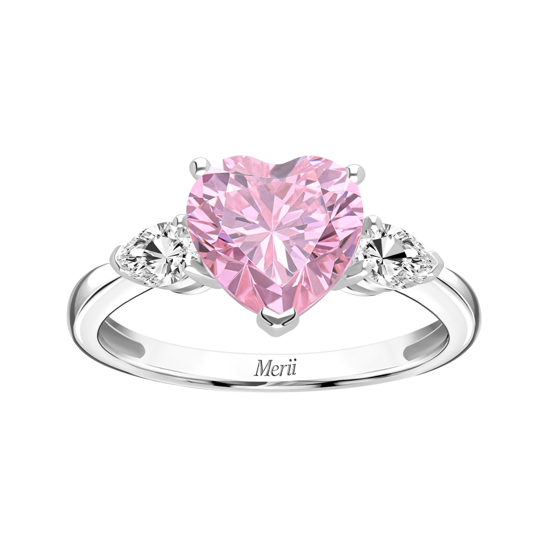 To Have and To Hold: Rhodium plated 925 Sterling Silver Heart Ring with Pink Cubic Zirconia