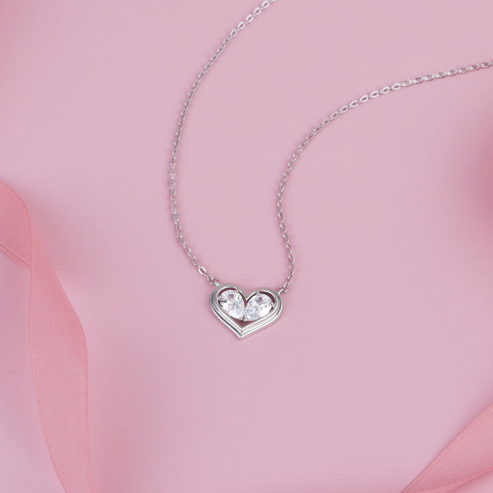 To Have and To Hold: Rhodium Plated 925 Sterling Silver Heart Necklace with Pear Cut Cubic Zirconia