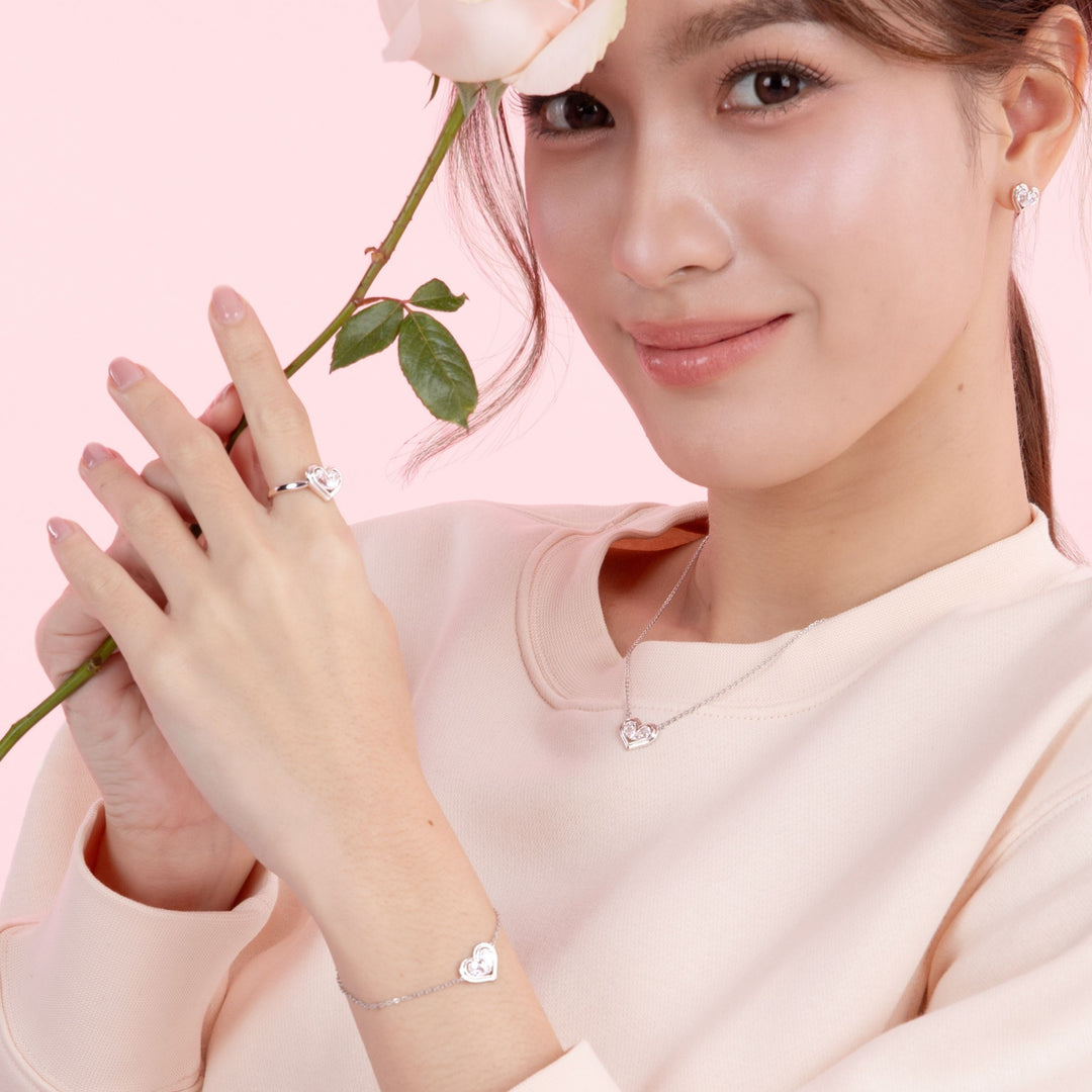 To Have and To Hold: Rhodium Plated 925 Sterling Silver Heart Necklace with Pear Cut Cubic Zirconia