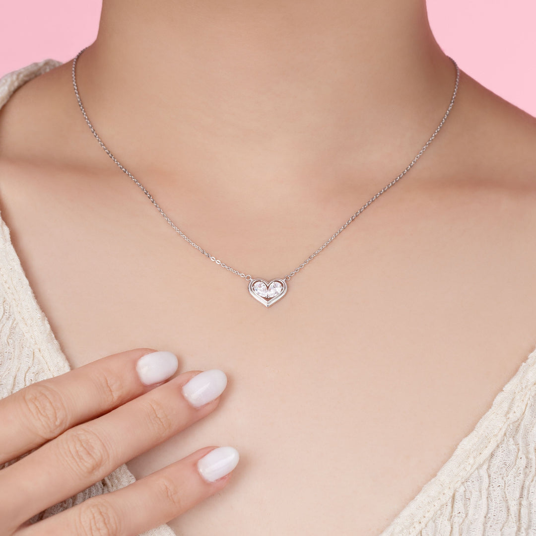 To Have and To Hold: Rhodium Plated 925 Sterling Silver Heart Necklace with Pear Cut Cubic Zirconia