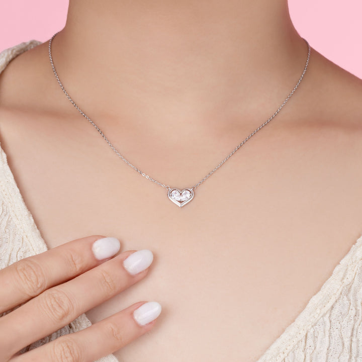 To Have and To Hold: Rhodium Plated 925 Sterling Silver Heart Necklace with Pear Cut Cubic Zirconia