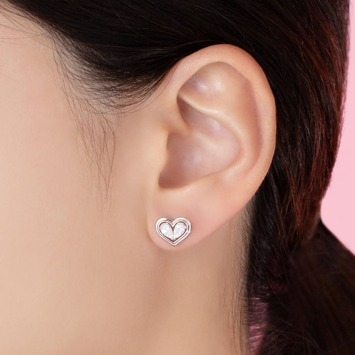 To Have and To Hold: Rhodium Plated 925 Sterling Silver Heart Earrings with Pear Cut Cubic Zirconia
