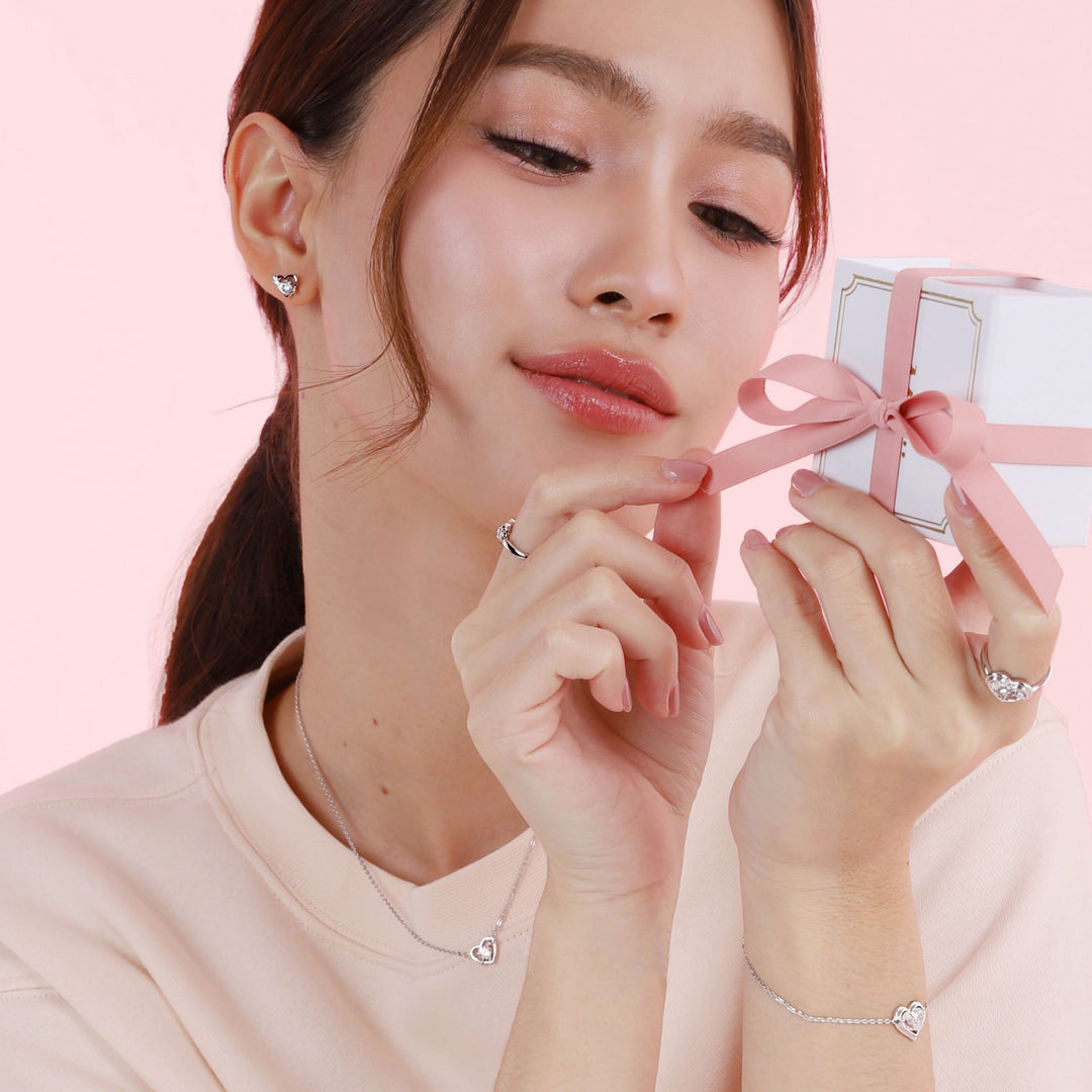 To Have and To Hold: Rhodium Plated 925 Sterling Silver Necklace Featuring a Heart Design Adorned with Round Cut Cubic Zirconia