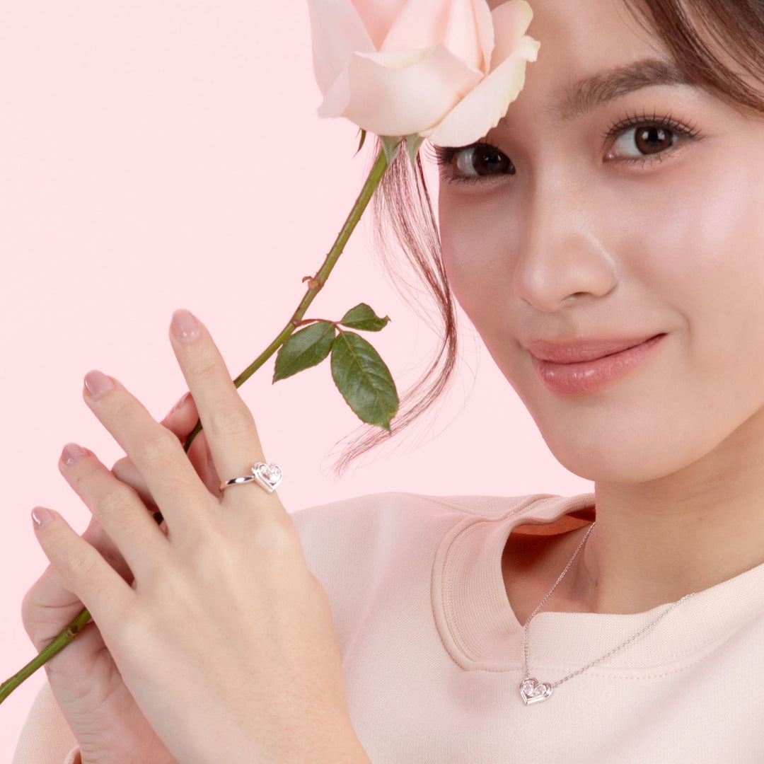 To Have and To Hold: Rhodium Plated 925 Sterling Silver Heart Ring with Pear Cut Cubic Zirconia