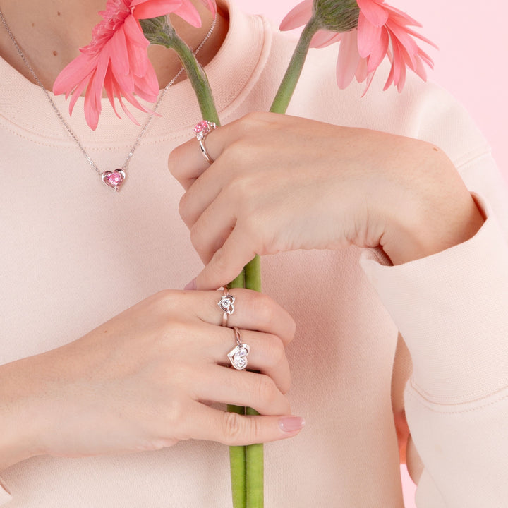 To Have and To Hold: Rhodium Plated 925 Sterling Silver Heart Ring with Pear Cut Cubic Zirconia